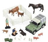 Britains Land rover Land Defender 90 Pick-up Closed With Animals And Figures 1984 1:32 Zelené Stříbro