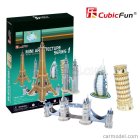 Cubicfun Puzzle Kit 3d In Foam Set 5x Torre Di Pisa - Torre Eiffel - Tower Bridge - Burjal Arab - Petronas Towers - 99 Pezzi - 99 Pieces /