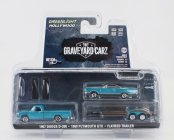 Greenlight Dodge D-200 Pick-up 1967 With Trailer + Gtx Coupe 1969 - Graveyard Carz 1:64 Blue Met