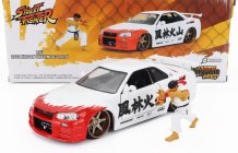 Jada Nissan Skyline Gt-r (r34) Advan 2002 With Street Fighter Ryu Figure 1:24 Bílá Červená