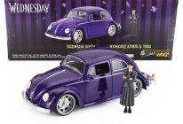 Jada Volkswagen Beetle Maggiolino Custom With Wednesday Addams & Thing Figure 1959 1:24 Modrá Černá