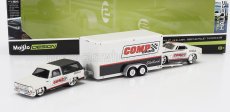 Maisto Chevrolet Blazer K5 1979 With Trailer Car Transporter + Camaro Z/28 Coupe Racing Comp Cams 1968 1:64 Bílá Černá
