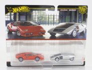 Mattel hot wheels Lamborghini Set 2x Countach Lp5000 Quattrovalvole 1982 + Stratos Zero Concept 1970 1:64 Červená Stříbrná