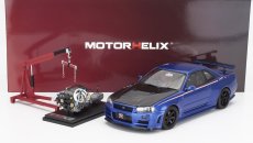 Motorhelix Nissan Skyline Gt-r (r34) Nismo Crs Coupe 2002 With Engine 1:18 Modrý Uhlík