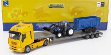 Newray Iveco fiat Stralis 540 Truck Pianale 2009 With New Holland T6.175 Tractor + Trailer 1:43 Žlutá Modrá Černá