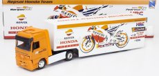 Newray Mercedes benz Actros 1857 Truck Team Honda Rc213v Repsol Bike Transporter N 93 World Champion Marc Marquez - N 26 Dani Pedrosa Season 2017 1:43 Oranžová Bílá