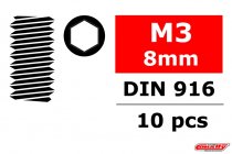 Ocelový Inbusový červík, M3x8mm, 10 ks.