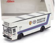 Schuco Mercedes benz O317 Truck Car Transporter Porsche Martini Racing 1968 1:64 Bílá Modrá