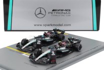 Spark-model Mercedes gp Set F1  2x W15 Eq Performance Team Amg Petronas Motorsport N 44 2nd Las Vegas Gp 2024 Lewis Hamilton + N 63 Winner Las Vegas Usa 2024 George Russell 1:64 Černá Stříbrná Zelená