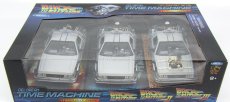 Welly De lorean Set 3 X Time Machine - Back To The Future 1 - 2 - 3 - Ritorno Al Futuro 1 - 2 - 3 1:24 Silver