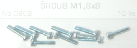 0202 Šroub s válcovou hlavou M1.6x8, 10ks
