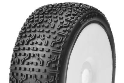 1/8 Off Road Buggy nalepené gumy, S-CODE, bílé disky, Medium-Soft směs, 1 pár