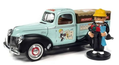 Autoworld Ford usa Pick-up Property Management Truck With Monopoly Figure 1940 1:18 Velmi Světle Zelená Černá