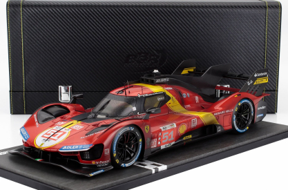 Bbr-models Ferrari 499p 3.0l Turbo V6 Team Ferrari Af Corse N 51 Winner 24h Le Mans (dirty Version - After Race) 2023 Alessandro Pier Guidi - James Calado - Antonio Giovinazzi - Con Vetrina - With Showcase - Coffret Box 1:12 Červená Žlutá Černá