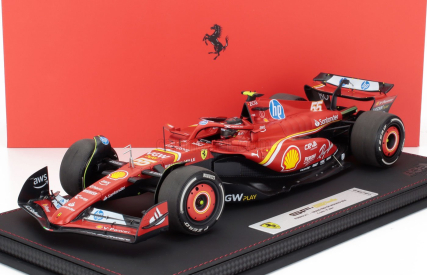 Bbr-models Ferrari F1  Sf-24 Team Scuderia Ferrari N 55 3rd Monaco Gp 2024 Carlos Sainz - Con Vetrina - With Showcase 1:18 Červená Černá