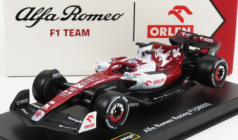 Bburago Alfa romeo F1  C42 Team Orlen Racing N 24 Bahrain Gp 2022 Guanyu Zhou - With Helmet And Plastic Showcase - Exclusive Carmodel 1:43 Bílá Červená Met