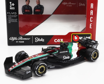 Bburago Alfa romeo F1  C43 Team Stake N 24 Monza Italy Gp 2023 Guanyu Zhou 1:43 Černá Červená Bílá Zelená