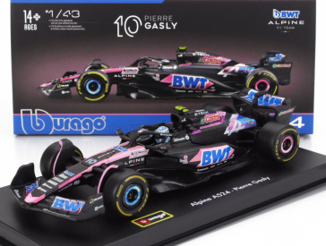 Bburago Alpine F1  A524 Team Bwt Alpine N 10 Season 2024 Pierre Gasly - With Pilot And Showcase 1:43 Černá Modrá Růžová