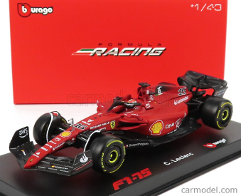 Bburago Ferrari F1-75 Scuderia Ferrari N 16 Season 2022 Charles Leclerc With Helmet And Plastic Showcase - Exclusive Carmodel 1:43 Red