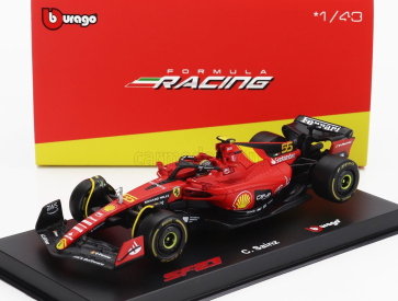 Bburago Ferrari F1  Sf-23 Team Scuderia Ferrari N 55 Pole Position 3rd Monza Italy Gp 2023 Carlos Sainz - With Pilot And Showcase 1:43 Červená Černá Žlutá