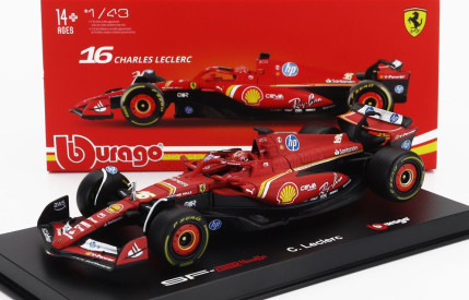 Bburago Ferrari F1  Sf-24 Team Scuderia Ferrari N 16 4th Emilia Romagna Imola Gp 2024 Charles Leclerc - With Pilot And Showcase 1:43 Červená Černá