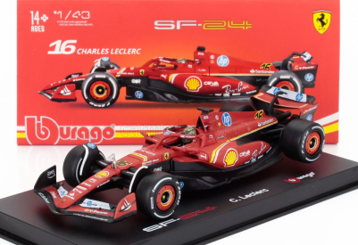Bburago Ferrari F1  Sf-24 Team Scuderia Ferrari N 16 Winner Italy Monza Gp 2024 Charles Leclerc - With Pilot And Showcase 1:43 Červená Bílá Černá