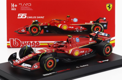 Bburago Ferrari F1  Sf-24 Team Scuderia Ferrari N 55 5th Emilia Romagna Imola Gp 2024 Carlos Sainz - With Pilot And Showcase 1:43 Červená Černá