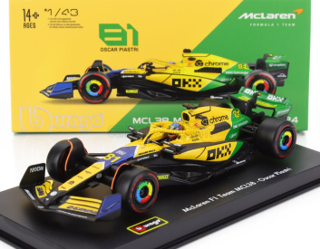 Bburago Mclaren F1  Mcl38 Team Mclaren N 81 2nd Monaco Gp (senna 30th Anniversary) 2024 Oscar Piastri - With Pilot And Showcase 1:43 Žlutá Zelená Černá