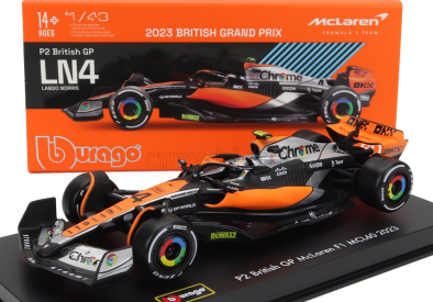 Bburago Mclaren F1  Mcl60 Team Mclaren N 4 2nd British Gp 2023 Lando Norris - Con Pilota E Vetrina - With Pilot And Showcase 1:43 Oranžová Černá Chrom