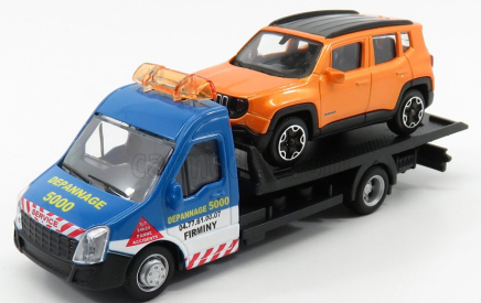 Bburago Mercedes benz Sprinter Soccorso Stradale With Jeep Renegade - Carro Attrezzi - Wrecker Road Service 1:43 Světle Modrá Oranžová