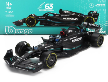 Bburago Mercedes gp F1 W14 Team Mercedes-amg Petronas Formula One N 63 Season 2023 George Russell - With Pilot And Showcase 1:24 Matt Black