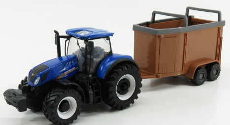 Bburago New holland T7.315 Tractor + Livestock Forwarder 1:50 Modrá Hnědá