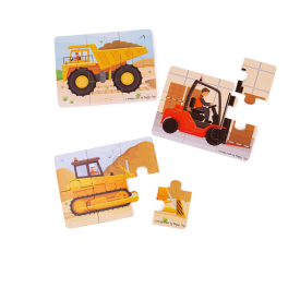 Bigjigs Toys Puzzle 3v1 Stavební stroje