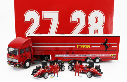 Brumm Iveco fiat Fiat Iveco 190 Truck Car Transporter Monaco Gp 1984 With 2x F1 Ferrari 126ck Turbo N 27 Michele Alboreto - N 28 Rene Arnoux + Figures And Accessories 1:43 Red