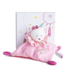 Doudou Dárková - plyšový usínáček růžová kočka 20 cm