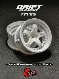 DS Racing Drift Element 5 Spoke disky, Trojitý bílý se stríbrnými nýty, 2 ks