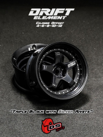 DS Racing Drift Element 5 Spoke disky, Trojitý černý se stríbrnými nýty, 2 ks
