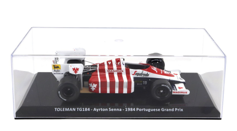 Edicola Toleman F1  Tg184 Hart Turbo N 19 3rd Portugal Gp 1984 Ayrton Senna - Con Vetrina - With Showcase 1:24 Modrá Bílá Červená