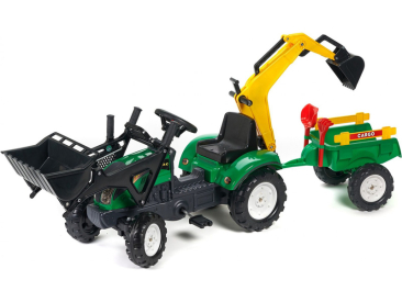 FALK - Šlapací traktor Ranch Trac s nakladačem, vlečkou, rypadlem zelený