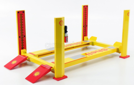 Greenlight Accessories Shell Garage Set Officina - Ponte Sollevatore Auto - Four Post Lift 1:18 Žlutá Červená