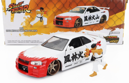 Jada Nissan Skyline Gt-r (r34) Advan 2002 With Street Fighter Ryu Figure 1:24 Bílá Červená