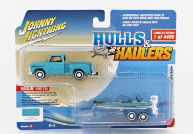 Johnny lightning Chevrolet Stepside Pick-up With Trailer And Boat 1965 1:64 2 Tóny Modré