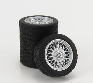 Kk-scale Accessories 4x  Wheels And Rims Set 16' For Bmw 3-series Alpina B6 3.5 (e30) 1988 1:18 Black