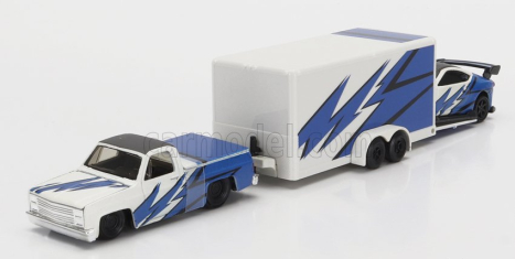 Maisto Chevrolet 1500 Pick-up With Trailer Car Transporter + Subaru Brx 2019 1:64 Modrá Bílá