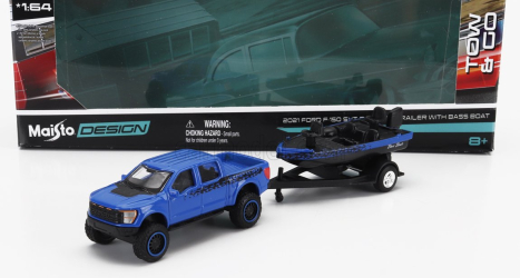 Maisto Ford usa F-150 Svt Raptor Pick-up With Bass Boat And Trailer 2021 1:64 Modrá Černá