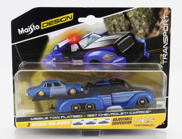 Maisto Truck Flatbed Ramp Truck With Chevrolet Caprice 1987 1:64 Modrá Černá