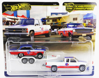Mattel hot wheels Chevrolet Silverado 3500 Pick-up With Trailer Car Transporter + Chevrolet Nova 1963 1:64 Bílá Červená Modrá