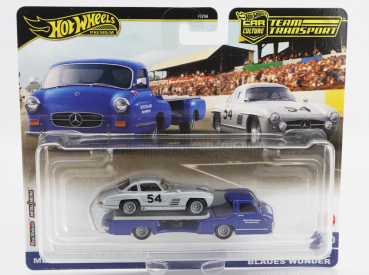 Mattel hot wheels Mercedes benz Truck Car Transporter With 300sl N 54 Racing 1955 1:64 Modrá Stříbrná