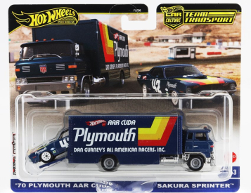 Mattel hot wheels Truck Sakura Sprinter Car Transporter With Plymouth Cuda N 42 Racing 1970 1:64 Blue