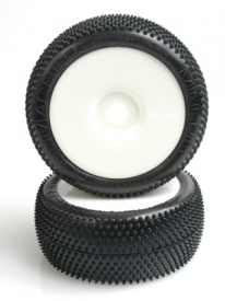 Mini Pin 1/8 gumy, nalepené, žlutá směs, bílé disky (2ks) spec. halová guma